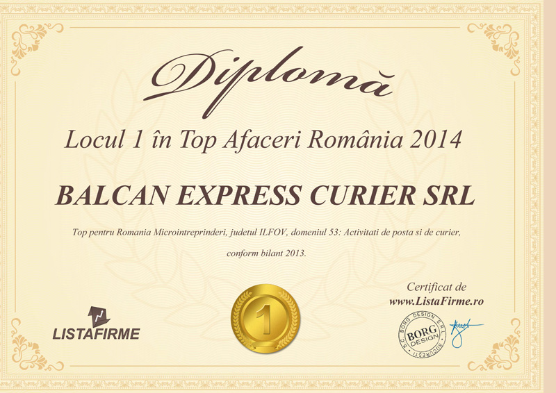 Diploma Balcan Express Curier